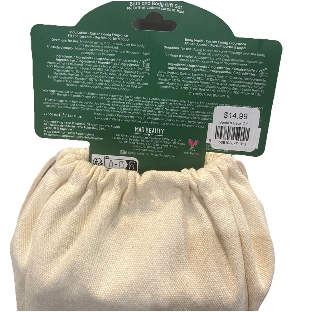 New Mad Beauty Santa's Sack Bath And Body Gift Set Cotton Candy Scent